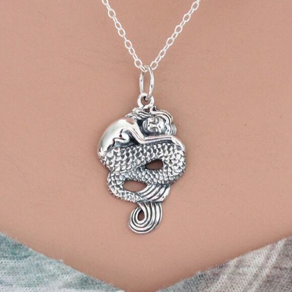 Sterling Silver Sleeping Mermaid Necklace - Picture 1 of 5